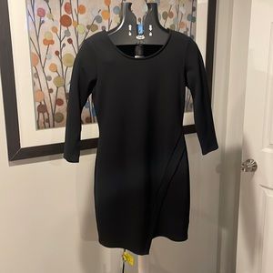 Bar III Black Sheath Dress – Asymmetric Tulip Skirt, 3/4 Sleeve (Size S)